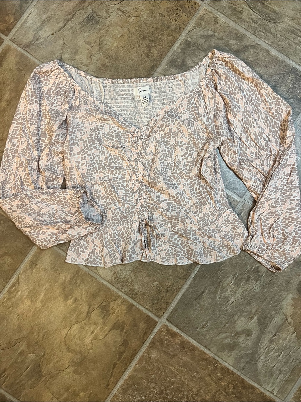 Jessica Simpson Blush and Taupe Animal-Print Peasant Top